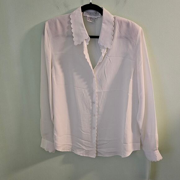 VINTAGE Starington 1980s 80s Twee Coquette White Blouse w/ Scallop Trim Size 10 - Picture 4 of 12